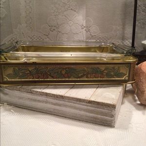 Corning Glassworks Pyrex Carrier Casserole Dish with #22  Rectangle Anchor Dish